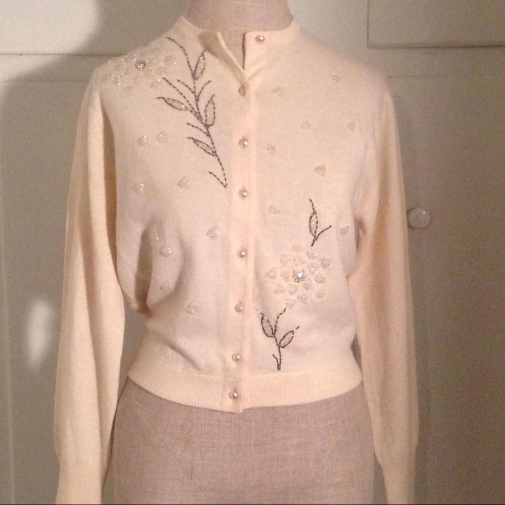 Vintage 50's-60's beaded cream color sweater